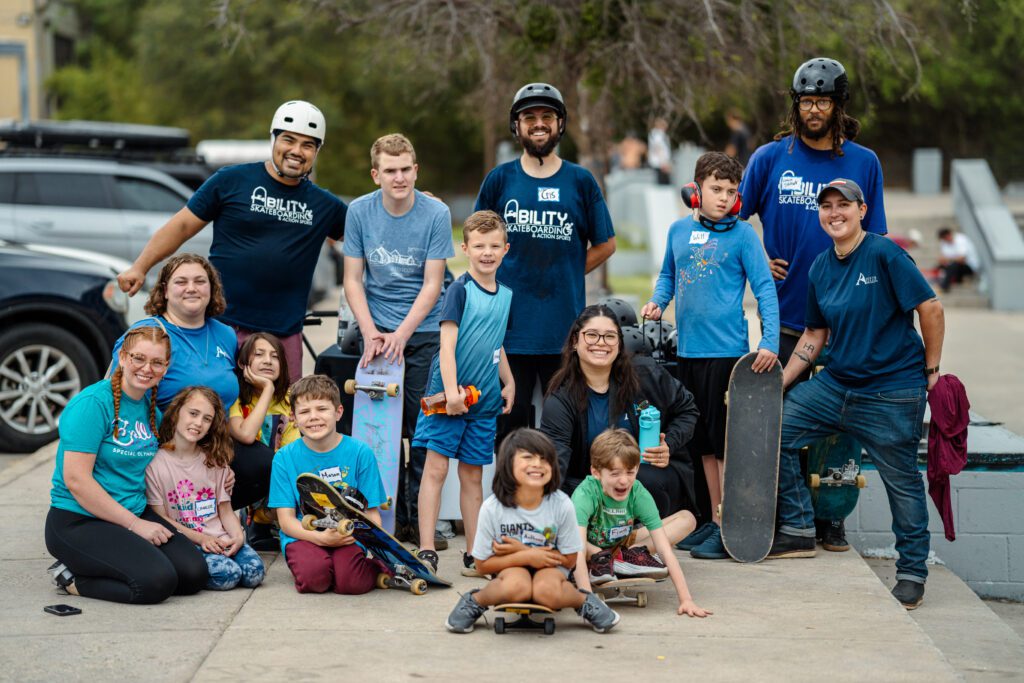 Adaptive Skateboarding Coaches with all participants