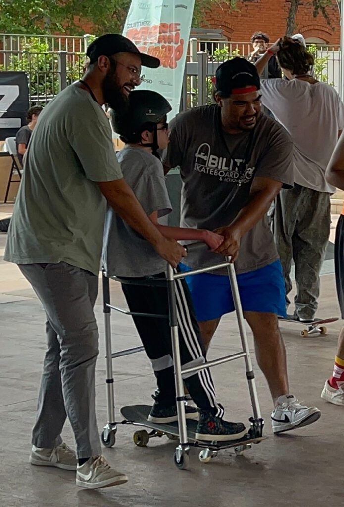 Marshall riding adaptive Skateboard